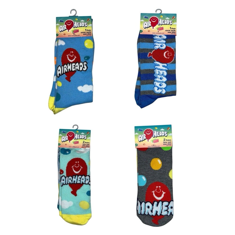 4x Airheads Candy Crew & Low Cut Novelty Adult Socks One Size 6 Pairs